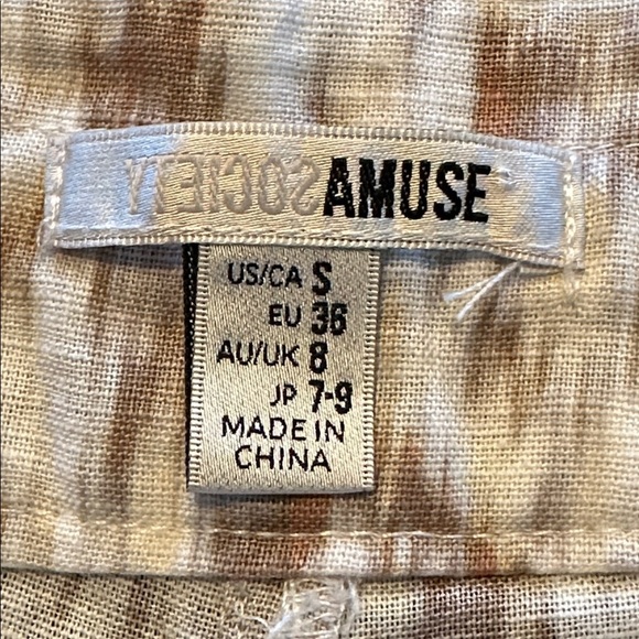 Amuse Society Brown and Cream Patterned Shorts Cotton Linen Blend - Picture 6 of 9